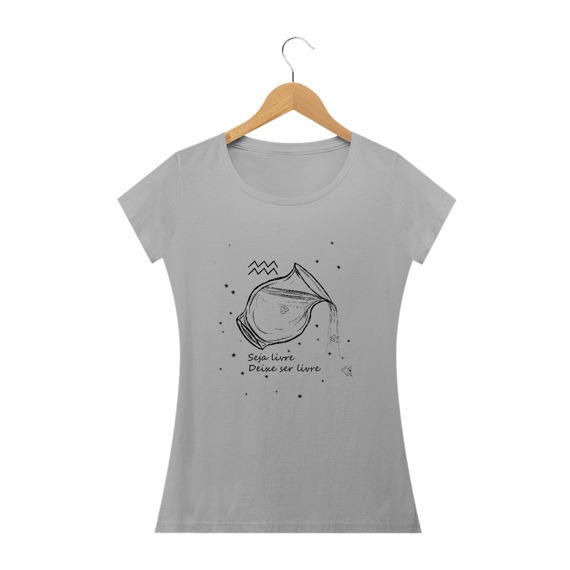Camiseta Baby Long | Aquário | Seja livre, Deixe ser livre | P&B 