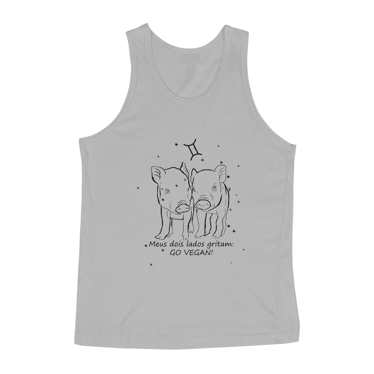 Nome do produto: Regata Masculina | Gêmeos | Meus dois lados gritam: GO VEGAN! | P&B