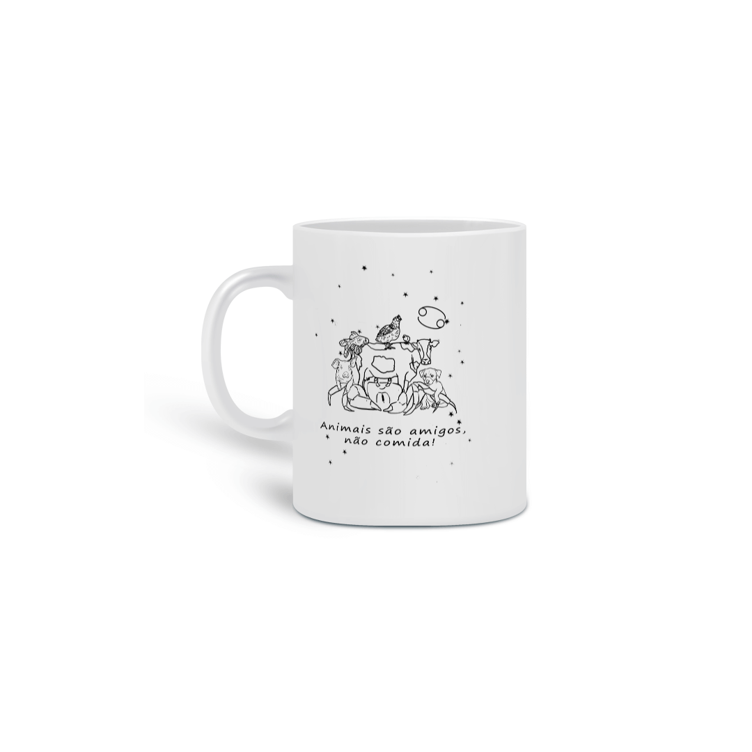 Nome do produto: Caneca | Câncer | Animais são amigos, não comida! | P&B