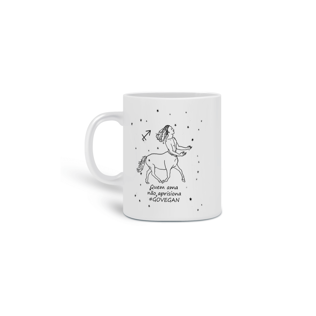 Nome do produto: Caneca | Sagitário | Quem ama não aprisiona #govegan | P&B