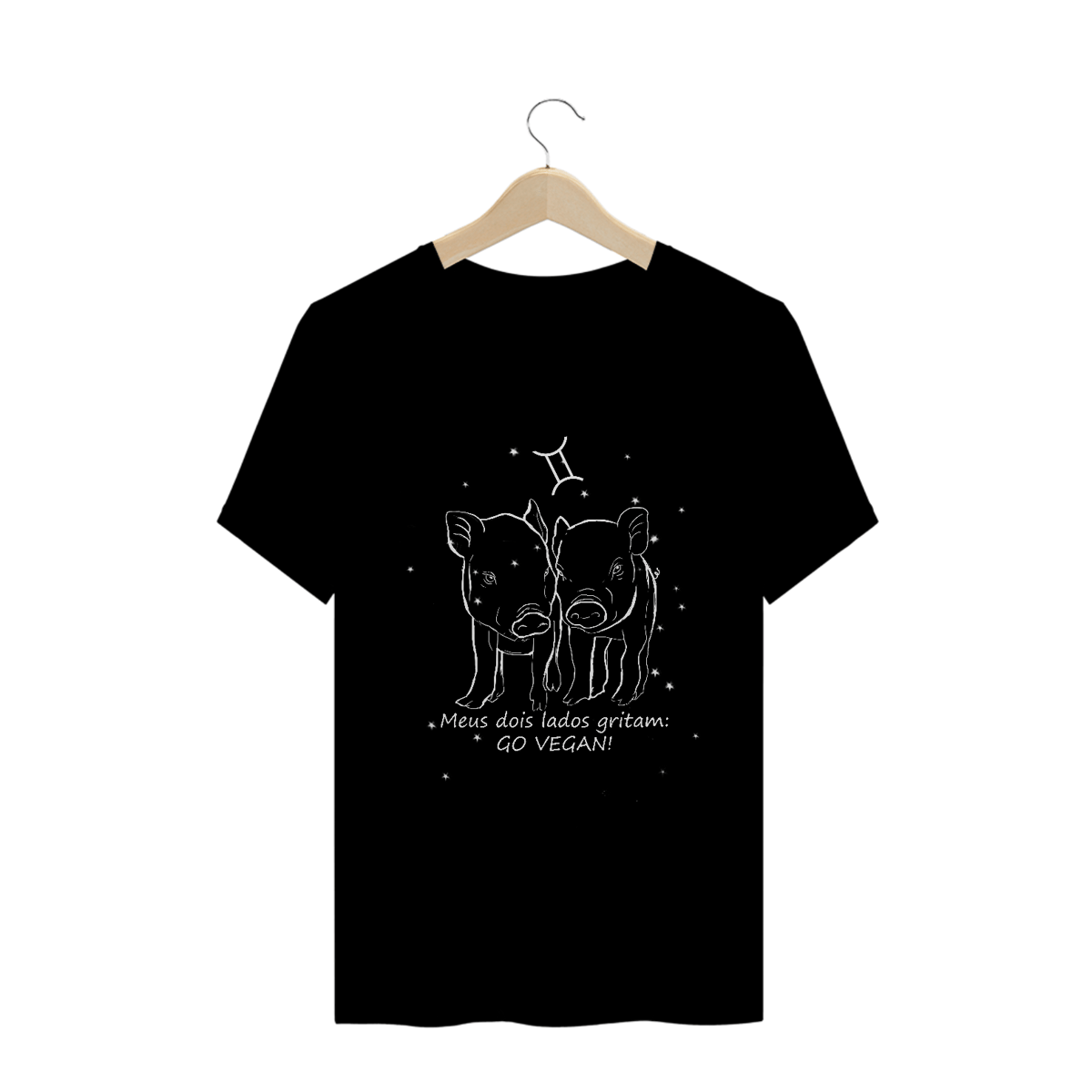 Nome do produto: Camiseta Unissex | Gêmeos | Meus dois lados gritam: GO VEGAN! | P&B