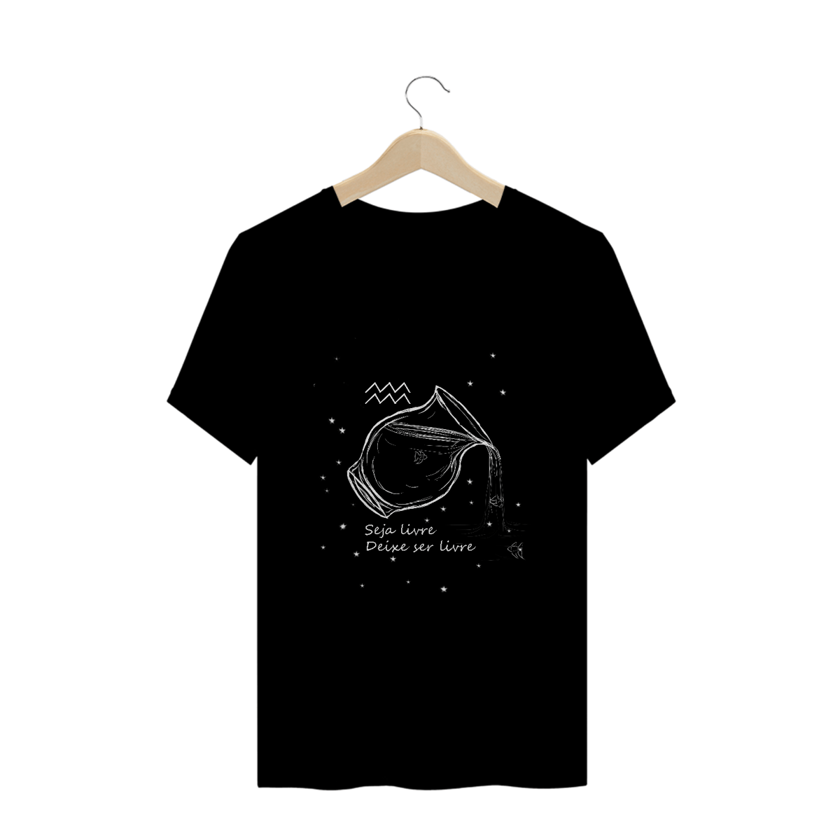 Nome do produto: Camiseta Unissex | Aquário | Seja livre, Deixe ser livre | P&B 