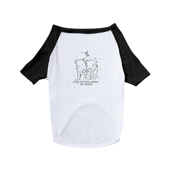 Camiseta para Pet | Gêmeos | Meus dois lados gritam: GO VEGAN! | P&B
