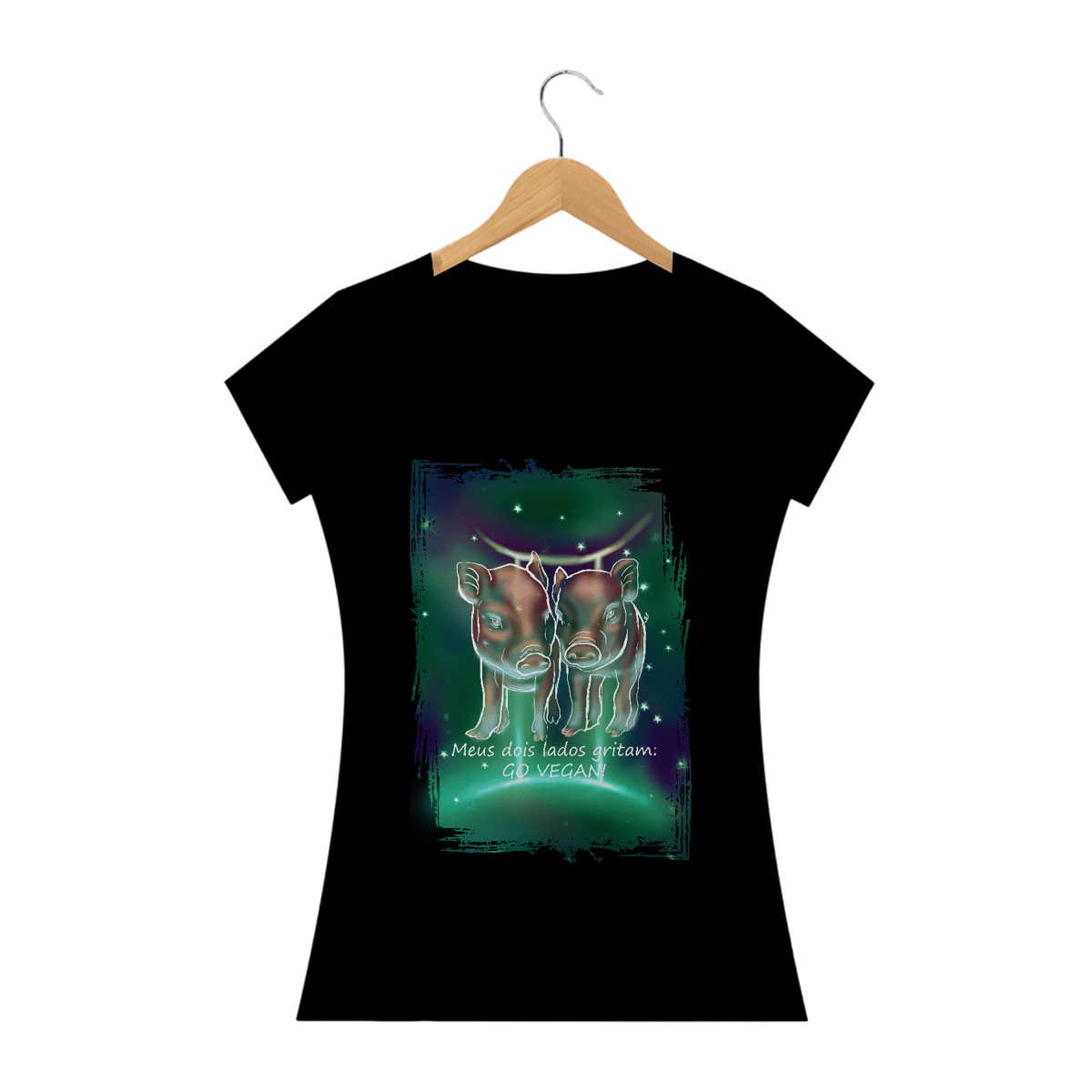 Nome do produto: Camiseta Baby Long | Gêmeos | Meus dois lados gritam: GO VEGAN! | Color