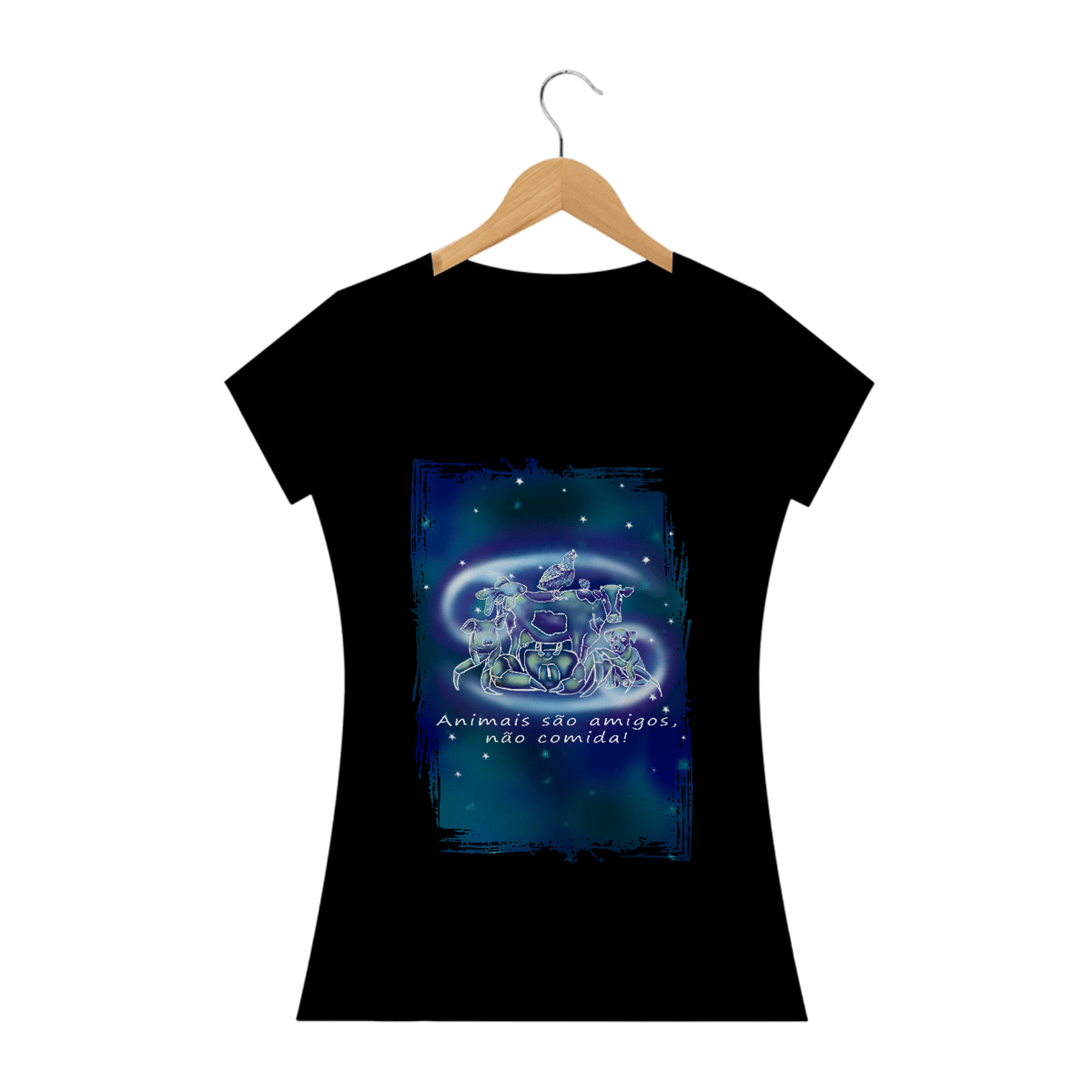 Nome do produto: Camiseta Baby Long | Câncer | Animais são amigos, não comida! | Color