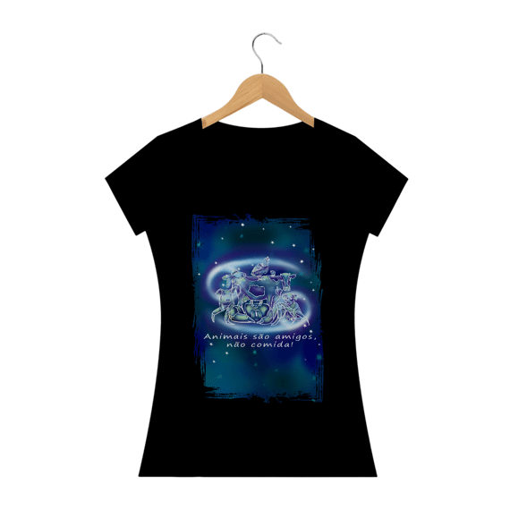 Camiseta Baby Long | Câncer | Animais são amigos, não comida! | Color