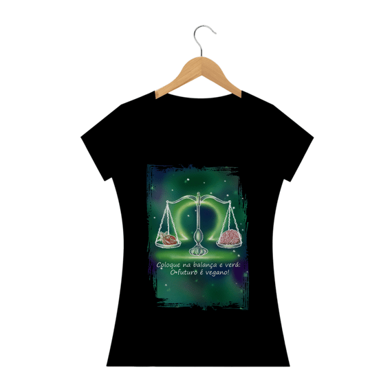 Camiseta Baby Long | Libra | Coloque na balança e verá: O futuro é vegano! | Color