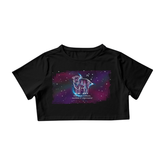 Camiseta Cropped | Touro | Não faça rodeios, escolha o veganismo | Color