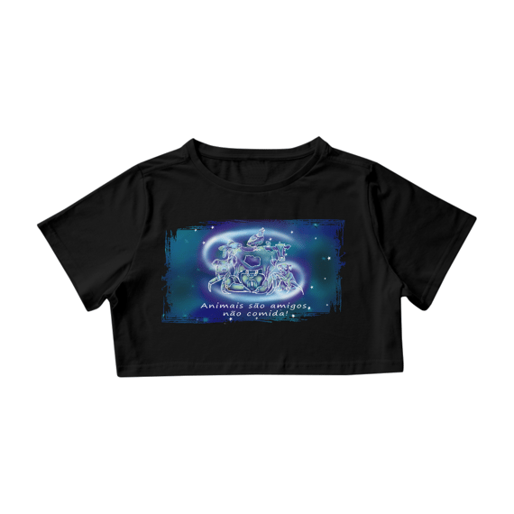 Camiseta Cropped | Câncer | Animais são amigos, não comida! | Color
