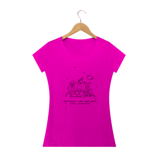 Nome do produto Camiseta Baby Long | Câncer | Animais são amigos, não comida! | P&B 