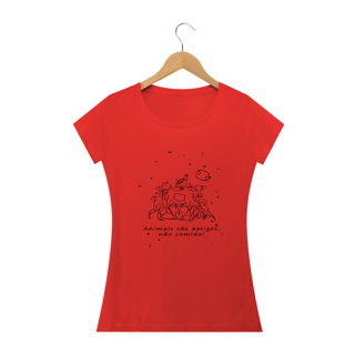 Nome do produto Camiseta Baby Long | Câncer | Animais são amigos, não comida! | P&B 