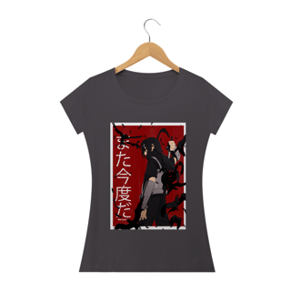 Camisa Naruto - Uchiha Itachi Mata Kondo Da - Modelo Feminino Estonado