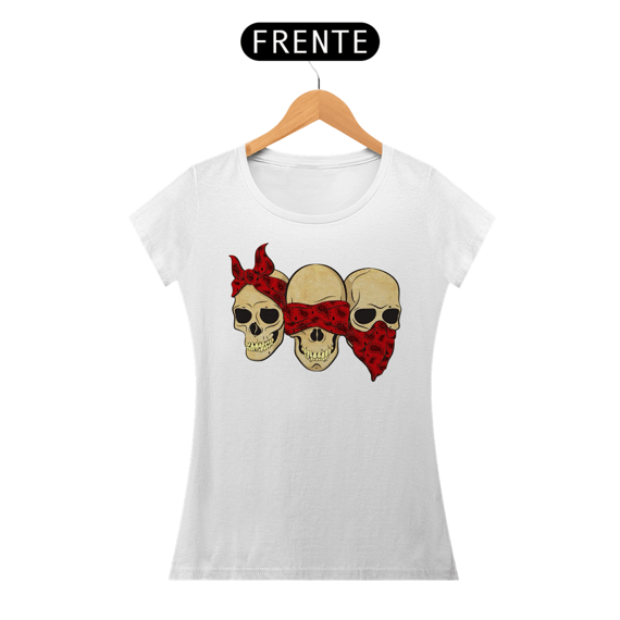 T-SHIRT CAVEIRAS NÃO ESCUTO, NÃO VEJO, NÃO FALO