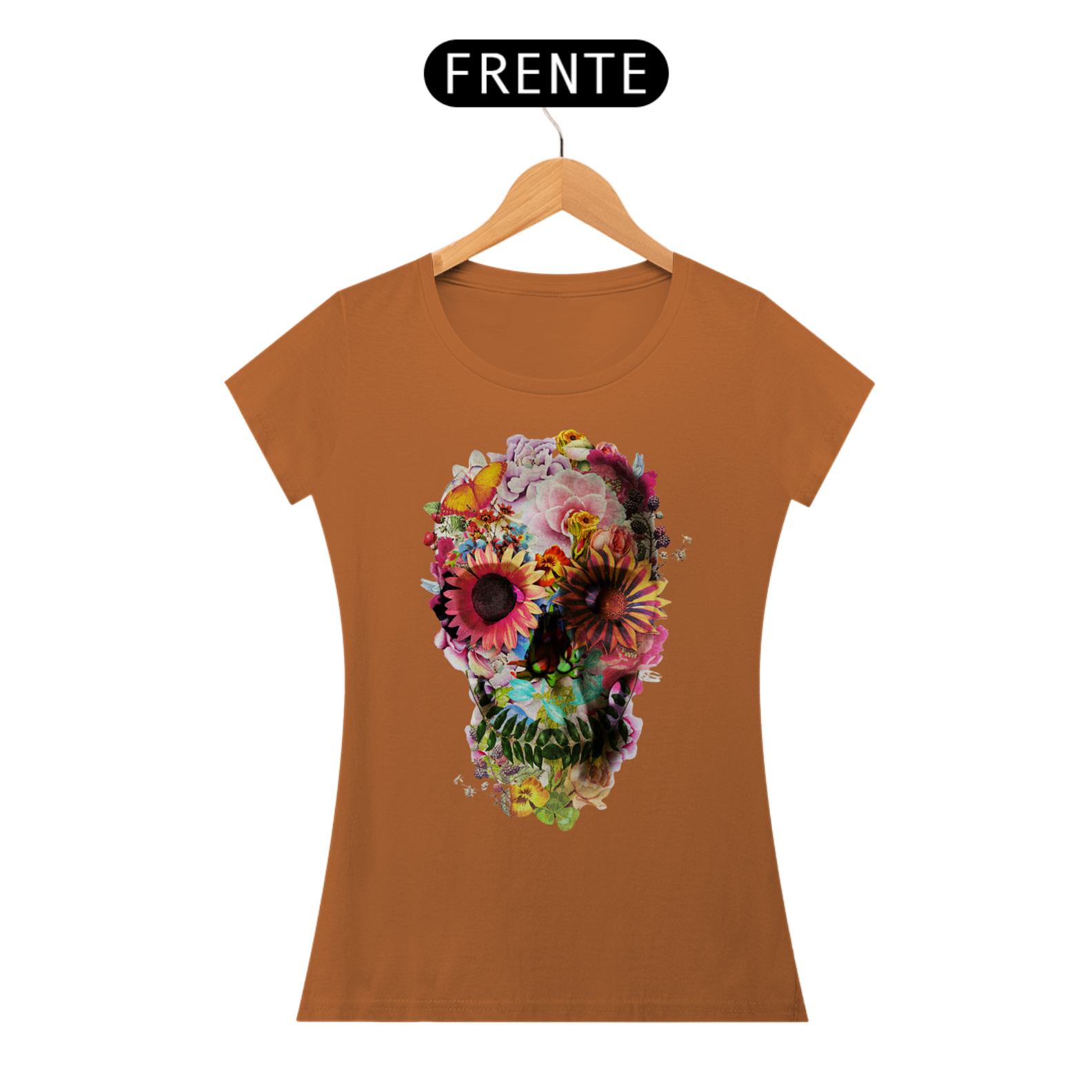 T-SHIRT ALGODÃO PIMA CAVEIRA FLOWERS