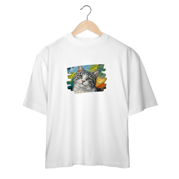 Camiseta Oversized Gatinho Aquarela