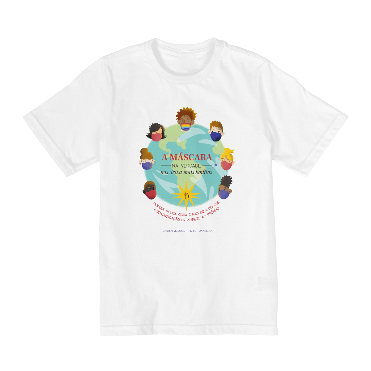 Nome do produto: Camiseta Máscara infantil branca (2 a 8 anos)