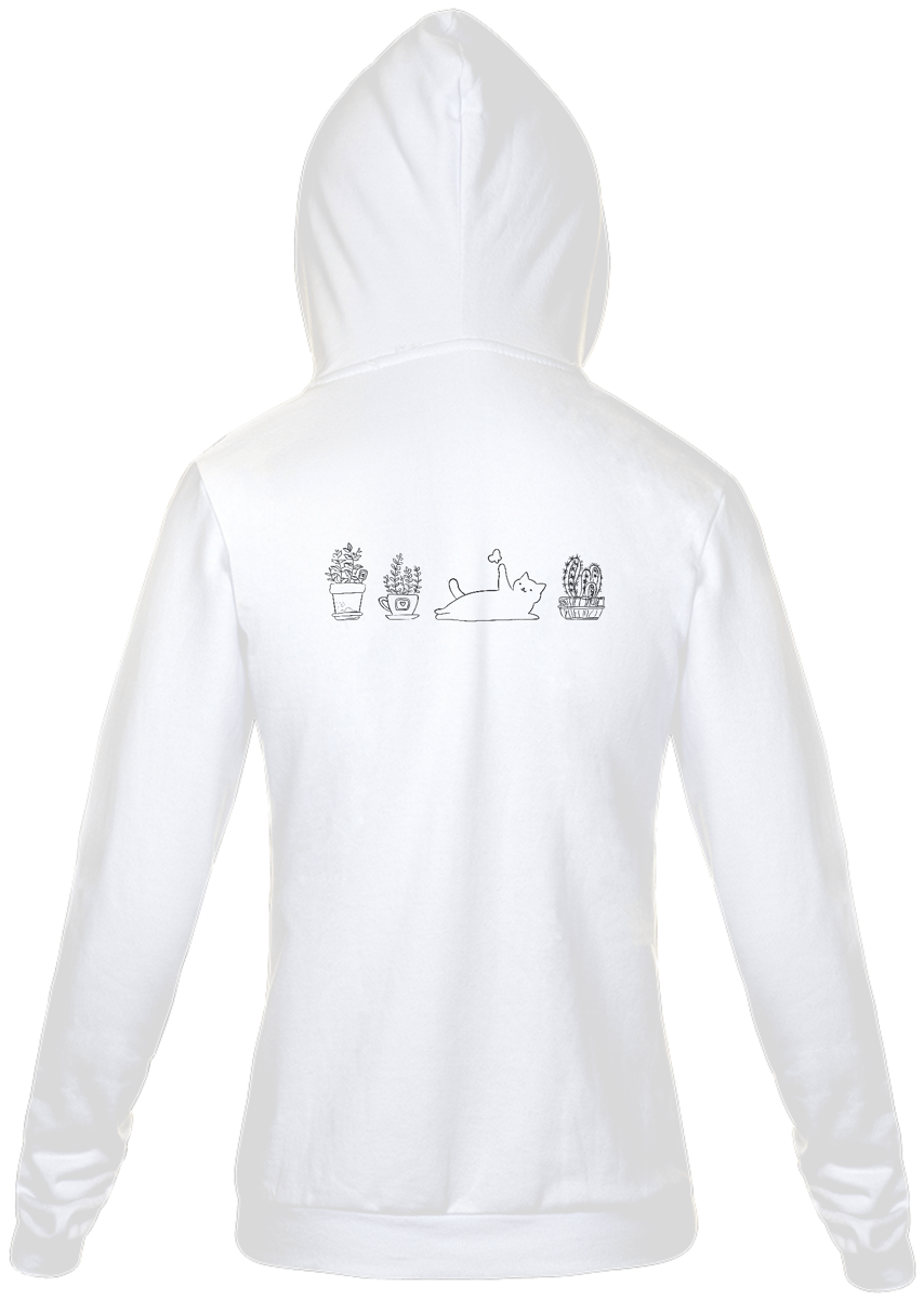 Nome do produto: Moletom com Zíper Gatos e Plantas Branco