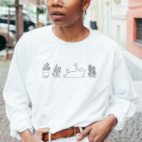 Moletom Fechado Unissex Gatos e Plantas Branco