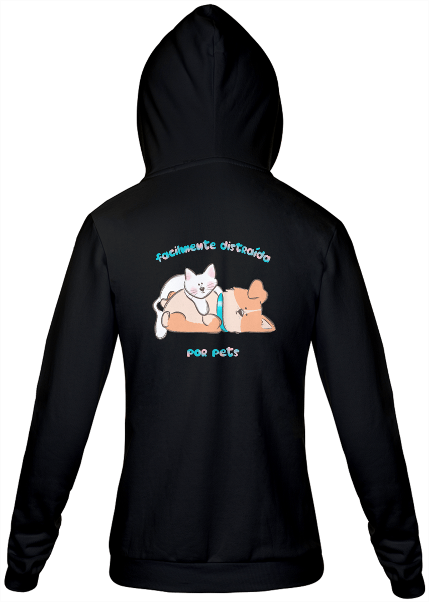 Nome do produto: Moletom com Zíper Feminino Facilmente Distraída por Pets