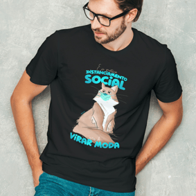 Camiseta Masculina Gato Distanciamento Social