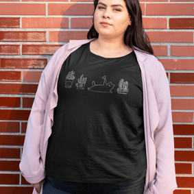 Camiseta Plus Size Gatos e Plantas Preta