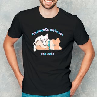 Camiseta Masculina Facilmente Distraído por Pets