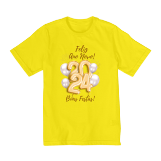 Nome do produto Camiseta Infantil (10 a 14) Ano Novo 2024 Balão Festivo