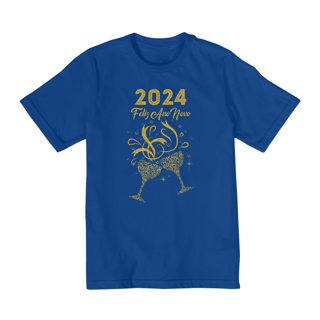 Nome do produto Camiseta Infantil (2 a 8) Ano Novo 2024 Brinde Glitter