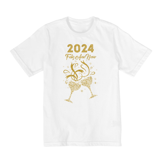 Nome do produto Camiseta Infantil (10 a 14) Ano Novo 2024 Brinde Glitter