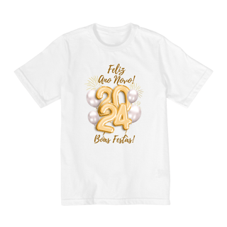 Nome do produto Camiseta Infantil (2 a 8) Ano Novo 2024 Balão Festivo