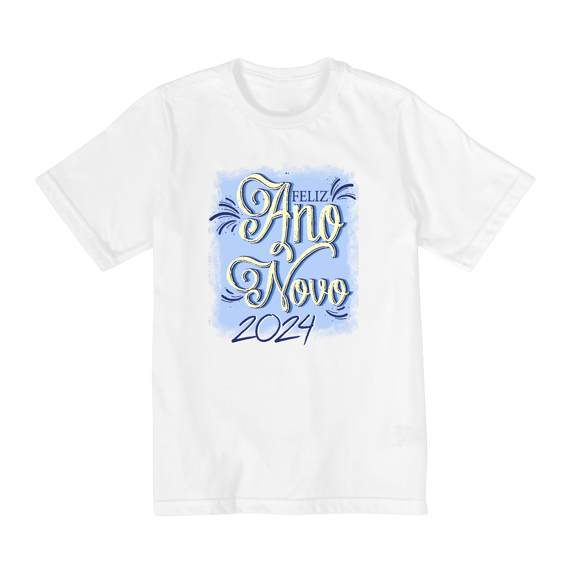 Camiseta Infantil (10 a 14) Ano Novo Reveillon Azul 2024