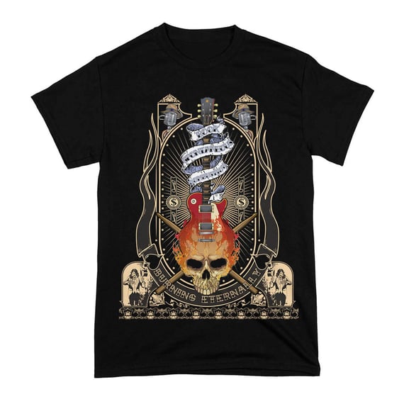Camiseta Rock Guitarra e Caveira Queimando