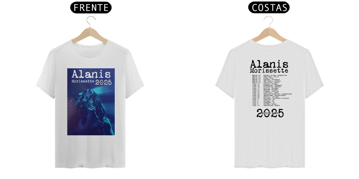 Nome do produto: T-SHIRT ALANIS TOUR 2025 FRENTE/COSTA SILK PRETO