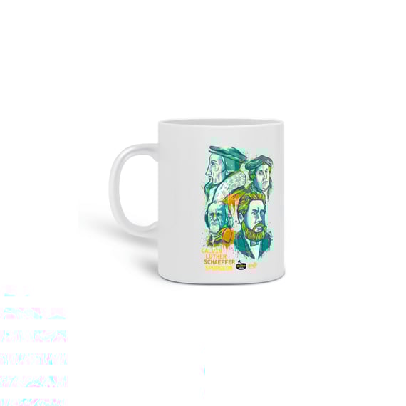 Caneca Reformadores (Calvino, Lutero, Schaeffer e Spurgeon)