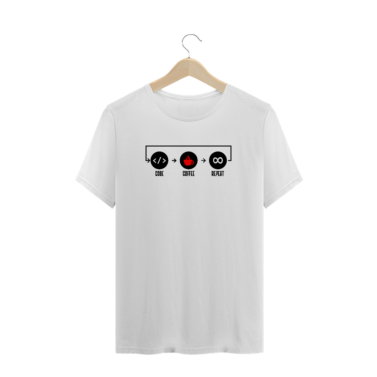 Nome do produto: CAMISETA CODE, COFFEE, REPEAT BRANCA