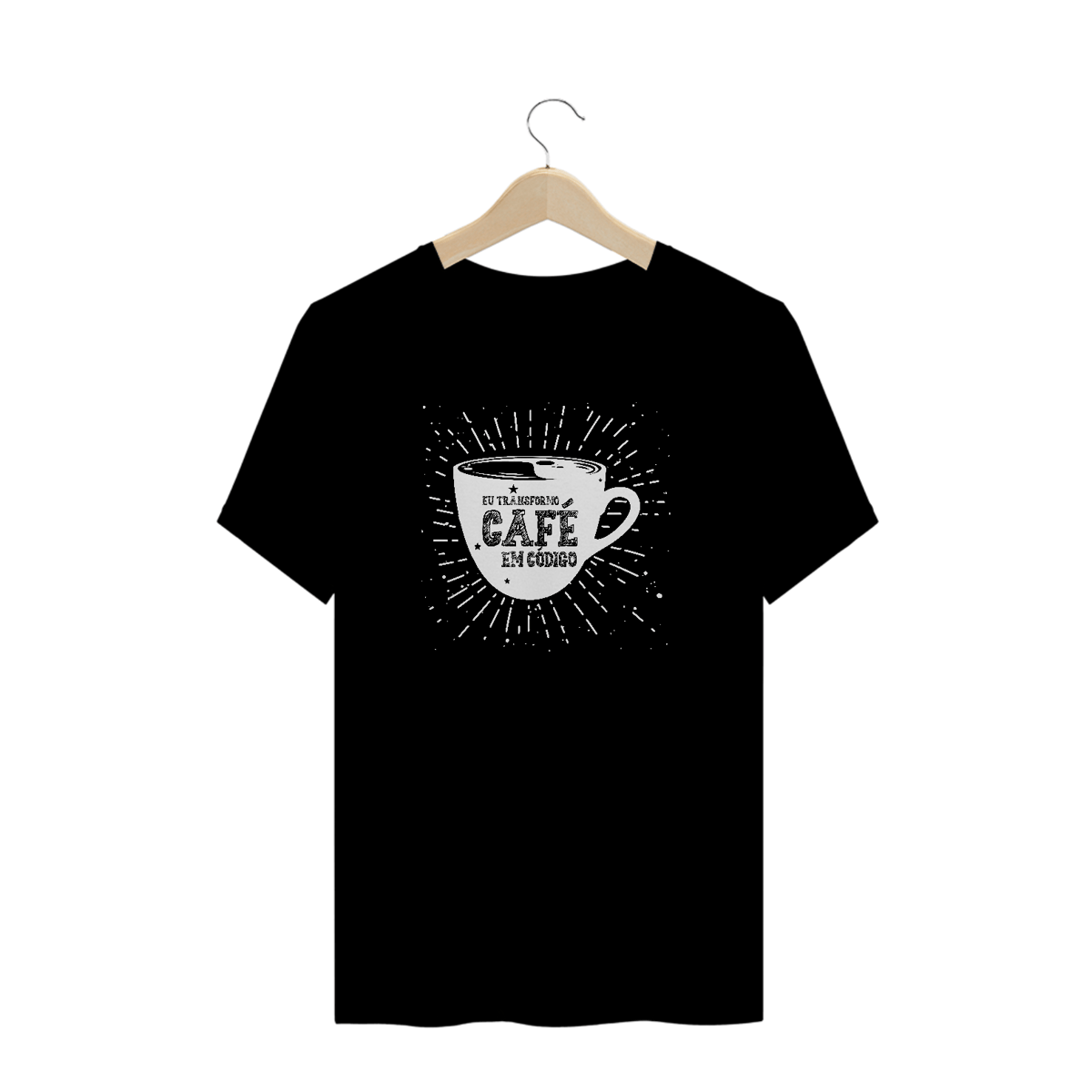 Nome do produto: CAMISETA EU TRANSFORMO CAFÉ EM CÓDIGO PRETA