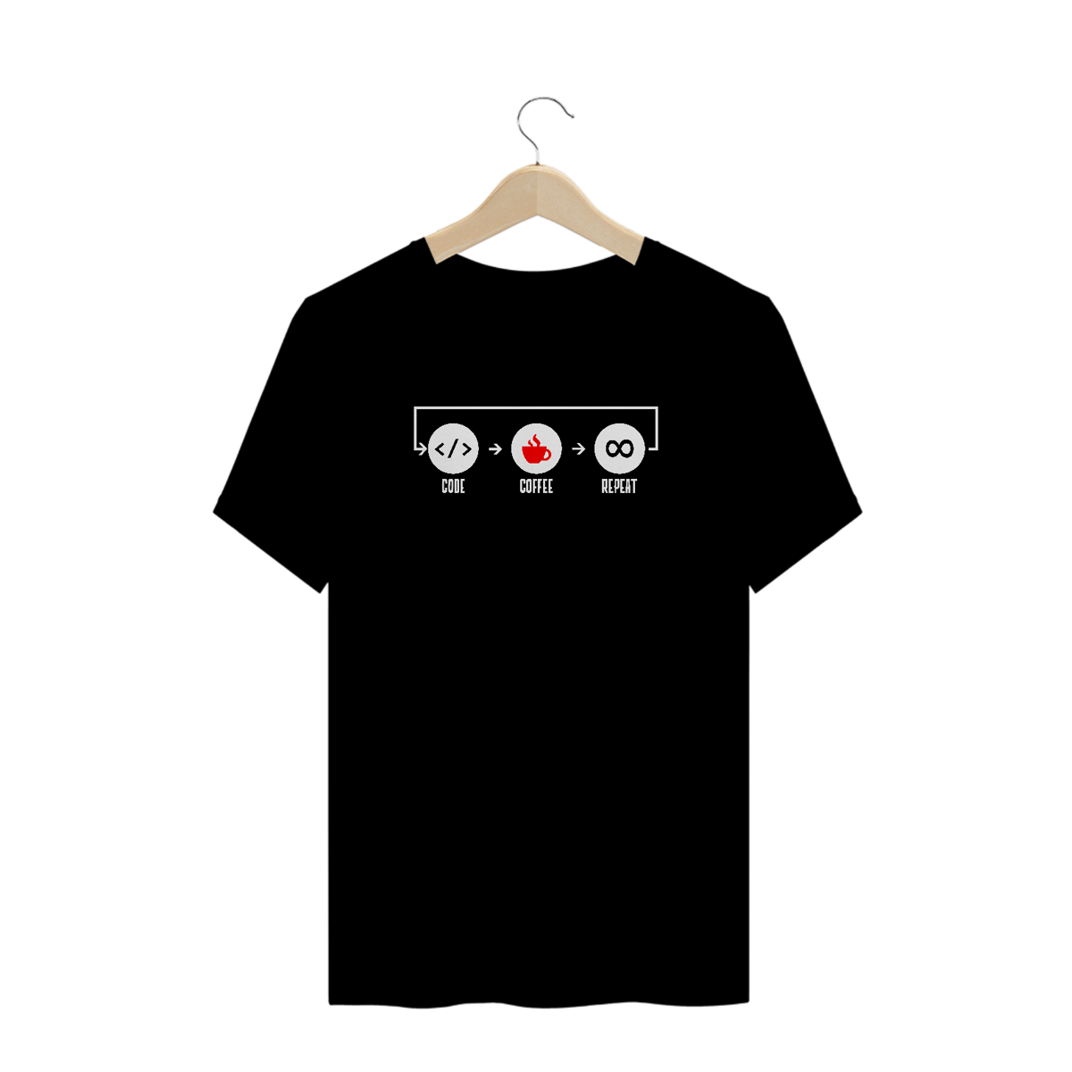 Nome do produto: CAMISETA CODE, COFFEE, REPEAT PRETA