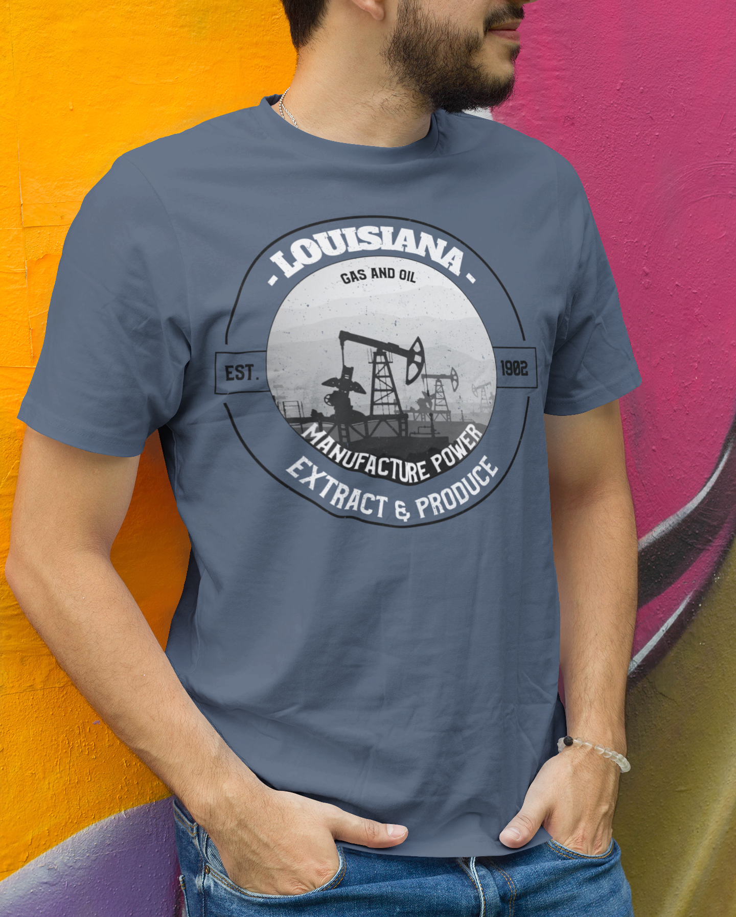 CAMISETA MASCULINA ESTONADA AZUL MARINHO  LOUISIANA