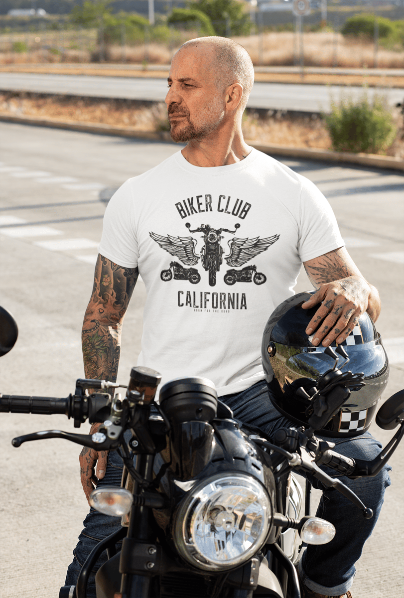 Nome do produto: CAMISETA MASCULINA PRIME BRANCA COLEÇÃO CALIFORNIA ROAD  BIKER CLUB