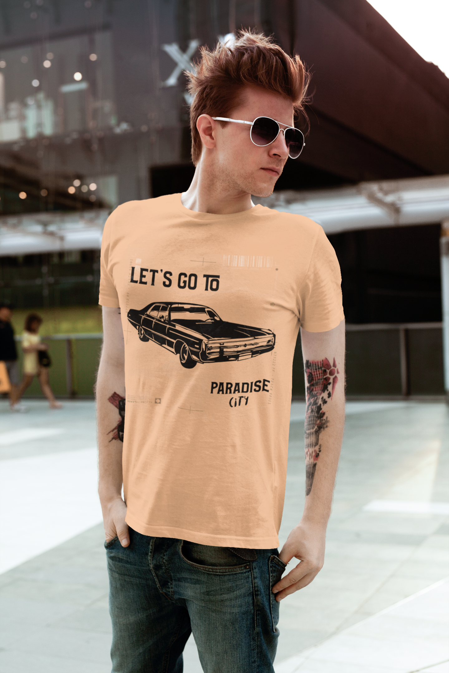 CAMISETA MASCULINA ESTONADA LARANJA  LET'S GO TO 