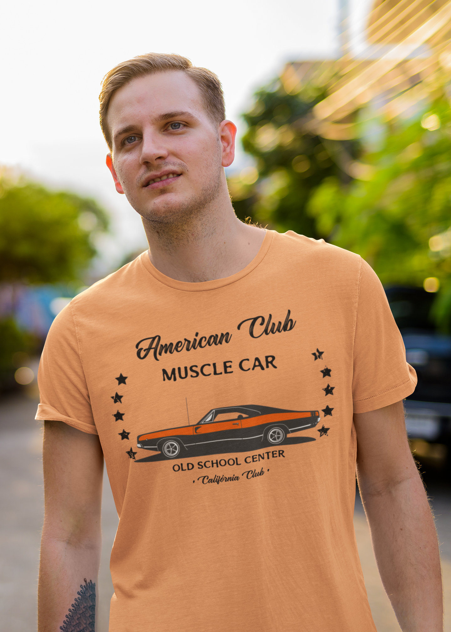 CAMISETA MASCULINA ESTONADA LARANJA  AMERICAN CLUB