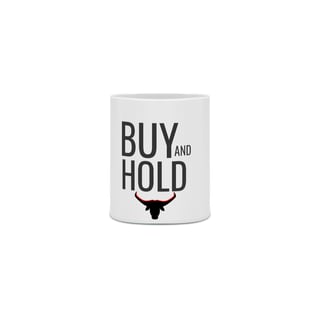 CANECA BUY AND HOLD branca logotipo touro