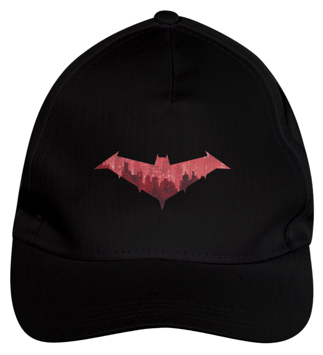 Boné de Brim Capuz Vermelho Emblema Gotham City Nome do produto: Boné de Brim Capuz Vermelho Emblema Gotham City