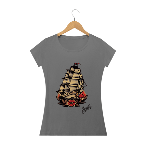 CAMISETA BABY LONG ESTONADA OLD SCHOOL CARAVELA 
