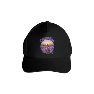 Nome do produto Boné com tela por do sol e flor roxa