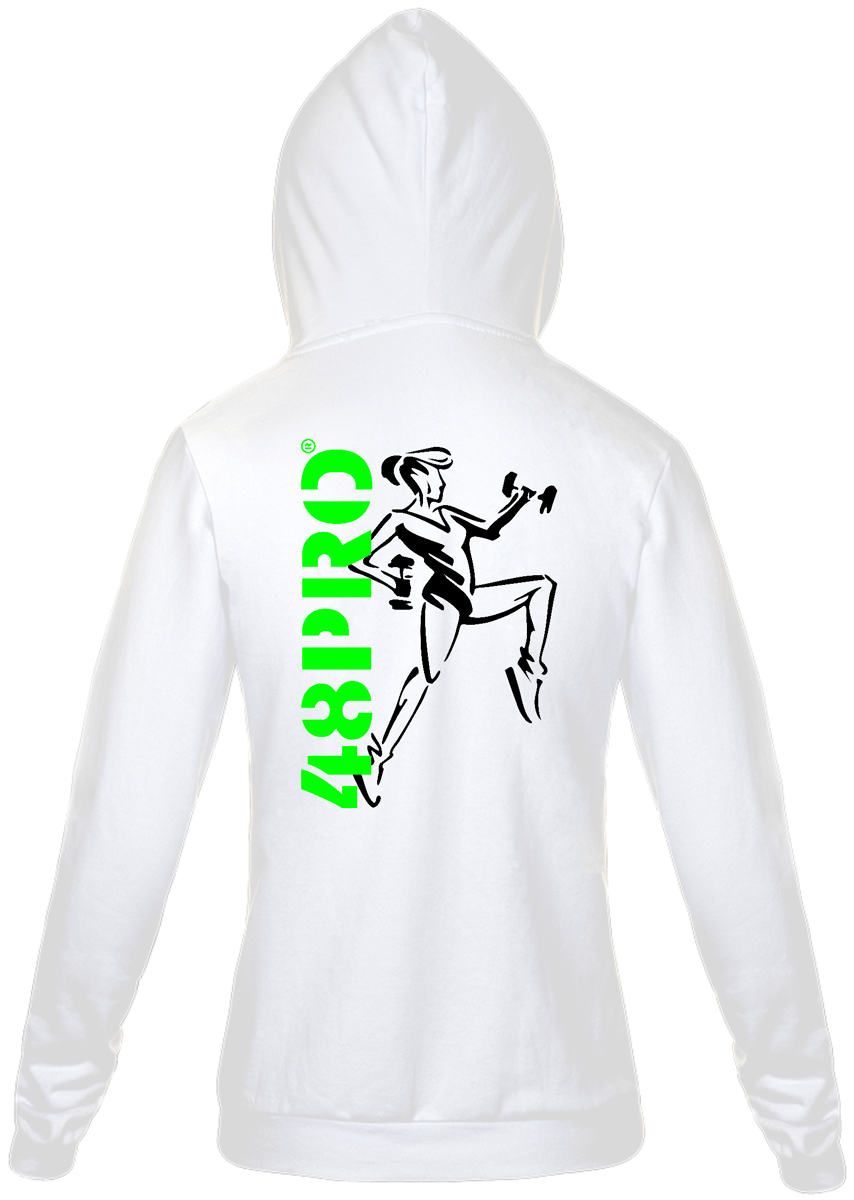 Nome do produto: MOLETOM CAMGURU FLANELADO COM ZIPER E CAPUZ (ESTAMPA NAS COSTAS)  - FITNESS GIRL - 48 PRO ORIGINAL LIFESTYLE