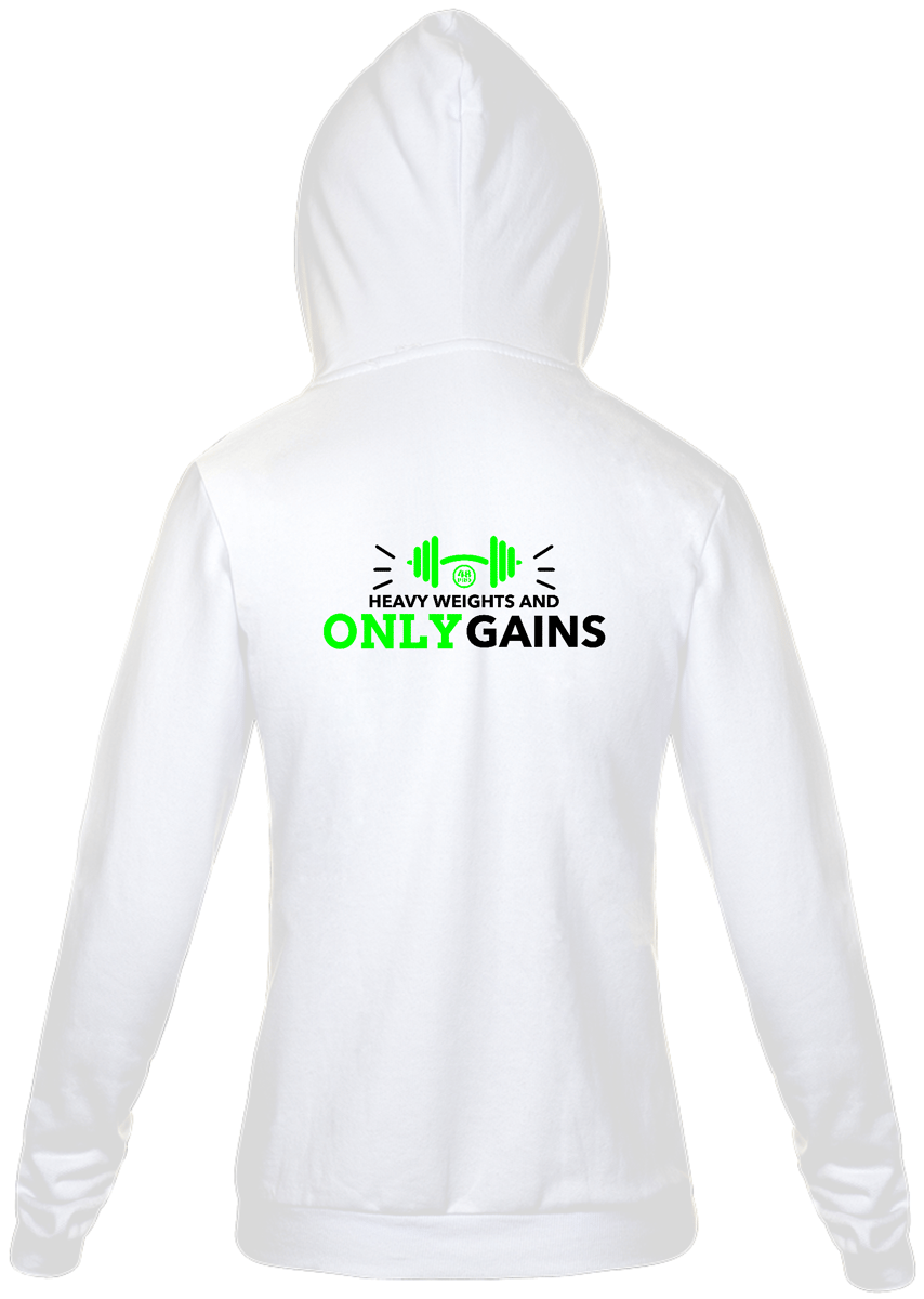 Nome do produto: MOLETOM CAMGURU FLANELADO COM ZIPER E CAPUZ (ESTAMPA NAS COSTAS) - HEAVY WEIGHTS AND ONLY GAINS - 48 PRO ORIGINAL LIFESTYLE