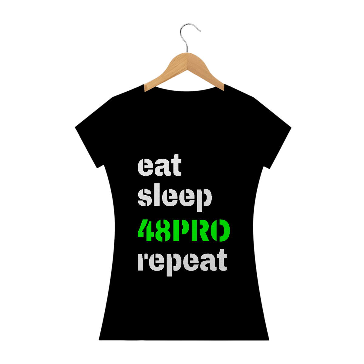 Nome do produto: T-SHIRT BABY LONG QUALITY FEMININA - EAT, SLEEP, 48PRO, REPEAT - 48 PRO ORIGINAL LIFESTYLE