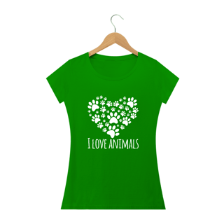 Nome do produto Camiseta Babylook - I Love Animals (Eu Amo Animais/Pet)