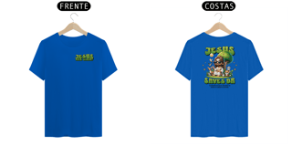 Nome do produto Camiseta Retro Faith – Jesus Salva / Ele Virá! - 100% algodão (Estampa - Frente e Verso) Unissex